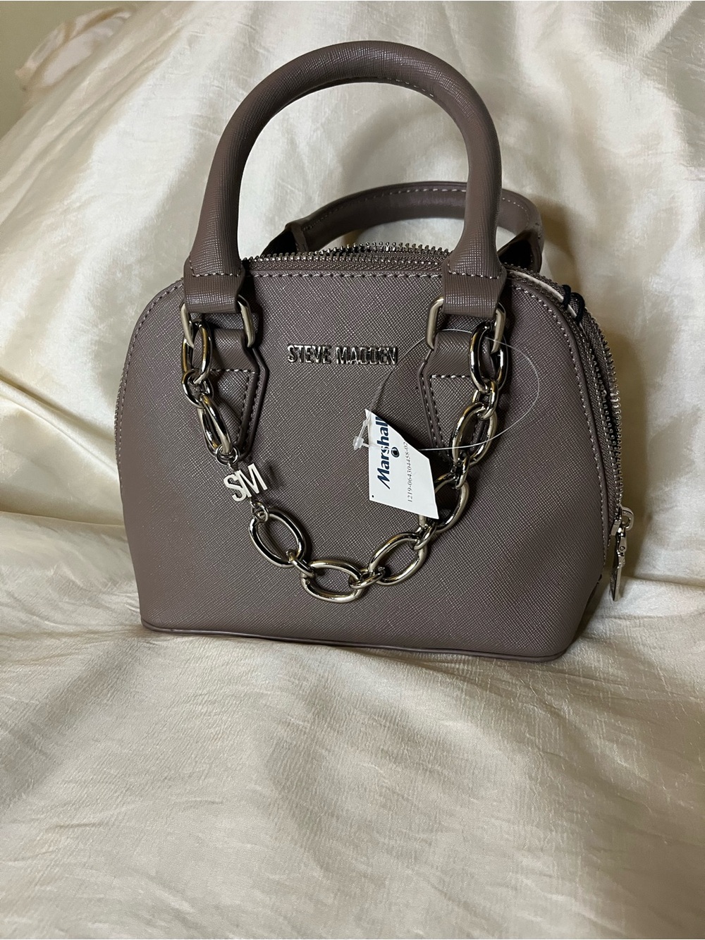 Steve Madden Taupe Mini Dome Satchel with Chain Accent